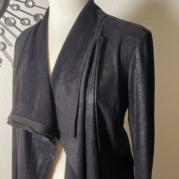 Forever 21 Women's Black Sheen Faux Suede Jacket Asimetrical | size M - Picture 4 of 9